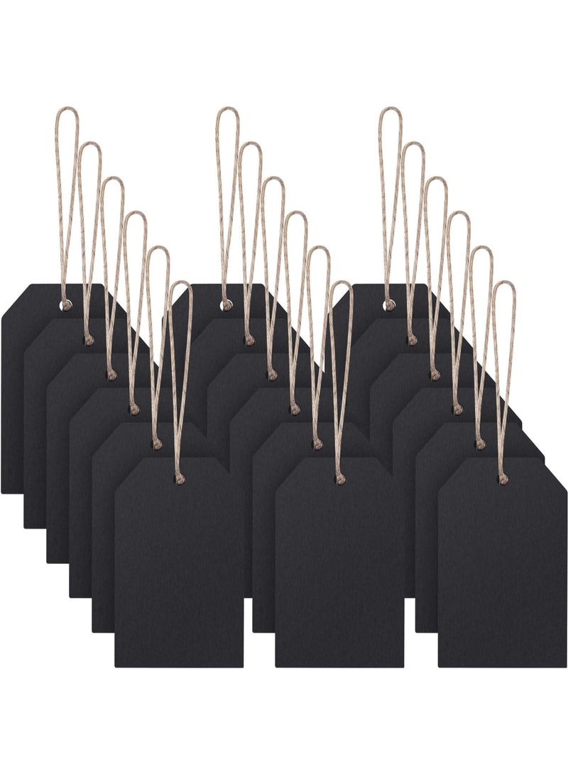 fantasize 20 Pieces Mini Chalkboard Tags Wooden Stocking Name Tags Double Sided Erasable Hanging Board Labels with String Twine for Kids DIY Craft Supplies Baskets Storage Bins Price Tag Supplies (Black) - Image 2